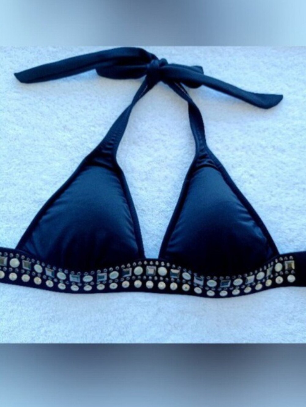 VENUS Black Studded Bikini Top, Size 32B/34A/36AA